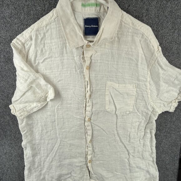 Tommy Bahama All Linen White Button Up Shirt Beach Hawaii Short Sleeve 2XL Men - Picture 1 of 12